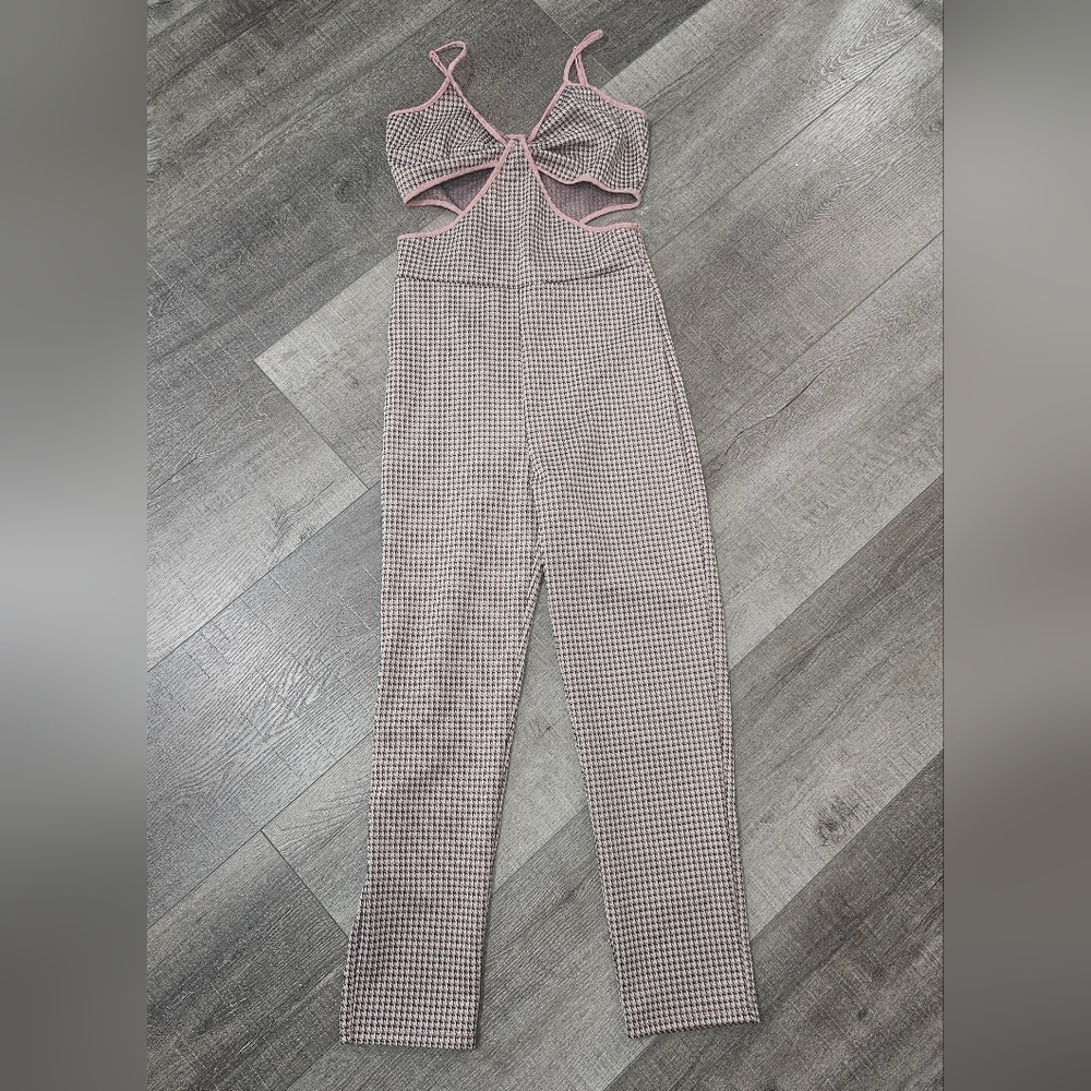 Women's Pink Houndstooth Jumpsuit
